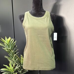 Gap Rib Knit, round high neck tank top,base layer,olive green